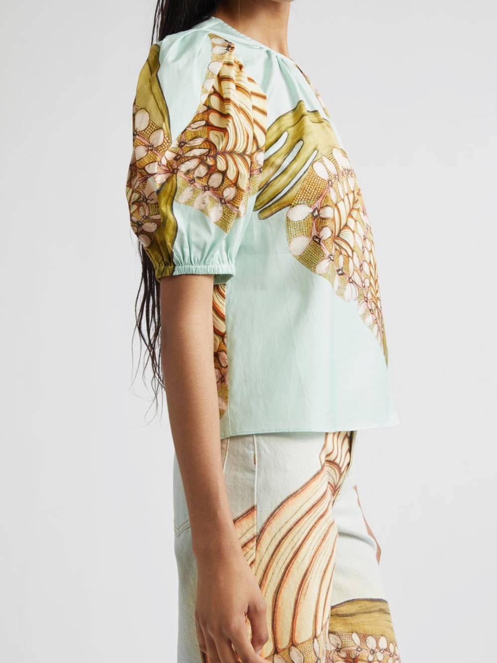 Brand NWT Ulla Johnson Ravena Puff Sleeve Top size 2 in Water Blossoms print - Picture 4 of 10